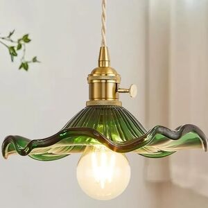 Green Glass Pendant Light Wave Flower Design